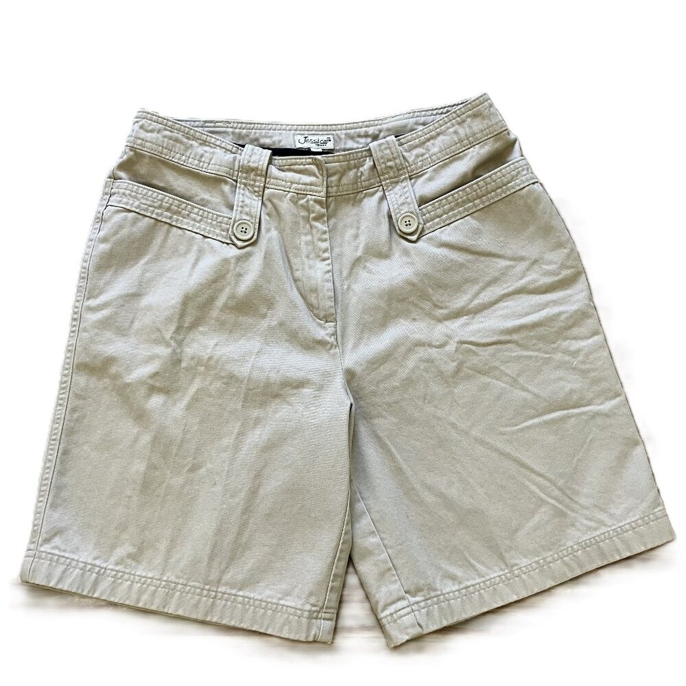Jessica Chino Bermuda Shorts Neutral Beige Cotton Vintage 90s
